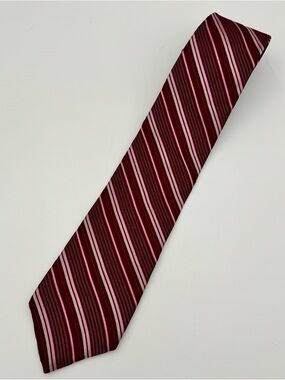 DKNY Tie Red, Burgundy & Pink Striped 100% Silk Made In USA Vintage 90’s Necktie